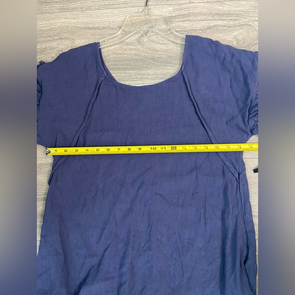 NWOT, Umgee Linen Blend Round Neck Navy Dress w Pockets Fringed Assymetrical Hem - Picture 11 of 13